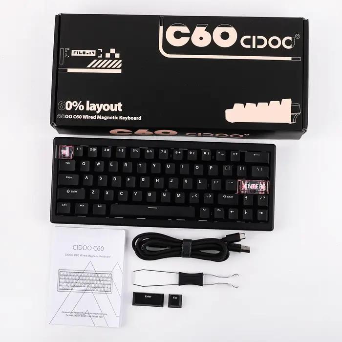 CIDOO C60 HE clavier de jeu filaire à disposition compacte à 63 touches avec interrupteur magnétique à effet Hall rétro-éclairage rvb taux d'orientation 8K