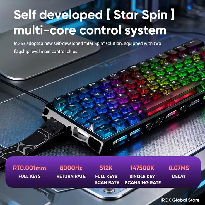 Clavier mécanique magnétique de jeu IROK MG63 Holy60 en aluminium creux 60% Rapid Trigger 8K 0.07ms Hotswap filaire pour gamer