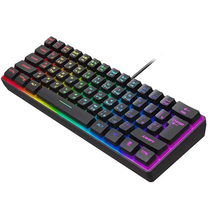 Clavier de jeu, clavier ultra-compact à 61 touches rétroéclairé RGB russe/anglais