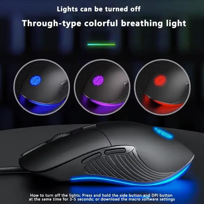 Souris de jeu INPHIC B1 filaire avec rétro-éclairage et six boutons programmables pour une expérience de jeu intense et personnelle