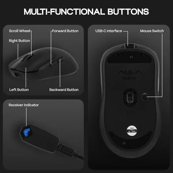 AULA SC800 souris de jeu USB-C filaire/2.4G 37g léger 8K Paw3395 capteur