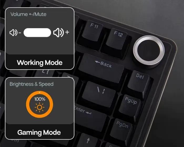Clavier de jeu filaire AULA F75 75% ANSI US Layout Gasket Hot Swappable ABS Keycap RGB avec bouton