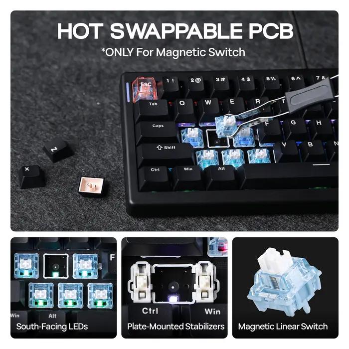 CIDOO C60 HE clavier de jeu filaire à disposition compacte à 63 touches avec interrupteur magnétique à effet Hall rétro-éclairage rvb taux d'orientation 8K