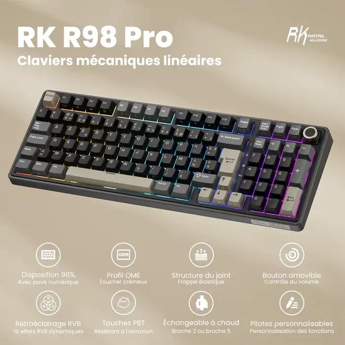 RK ROYAL KLUDGE R98Pro Clavier mécanique AZERTY français 98 touches
