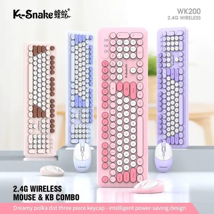 K-snake WK200 ensemble clavier et souris sans fil mignon Punk Keycap USB sans fil