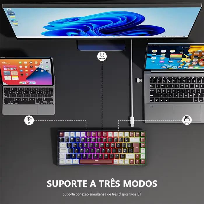 RK Royal Kludge RK84 clavier de jeu mécanique brésilien 84 touches rvb Tri-Mode BT5.0/2.4G/claviers sans fil filaires remplaçables à chaud