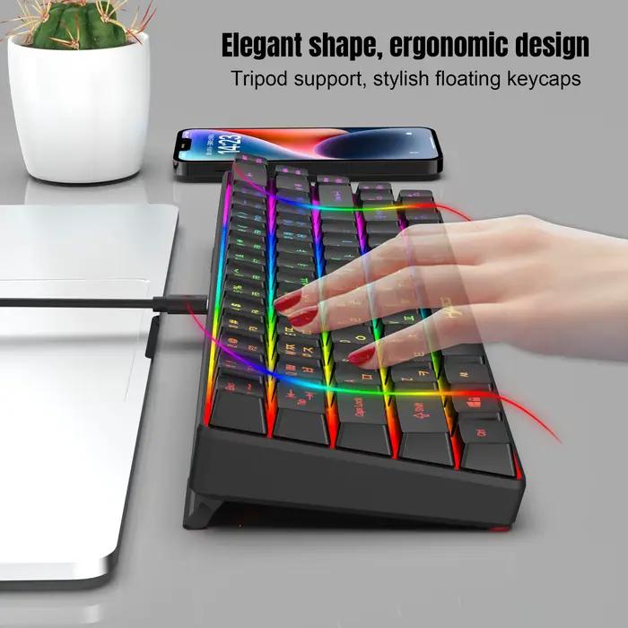 Clavier de jeu 68 touches USB filaire portable avec rétroéclairage RGB 20 couleurs