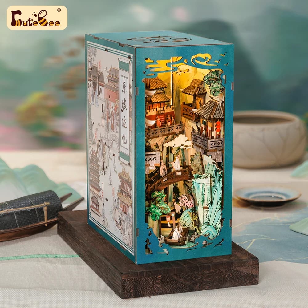 CUTEBEE – coin de livre antique, Kit de maison de poupée de Style chinois avec lumière tactile, couv