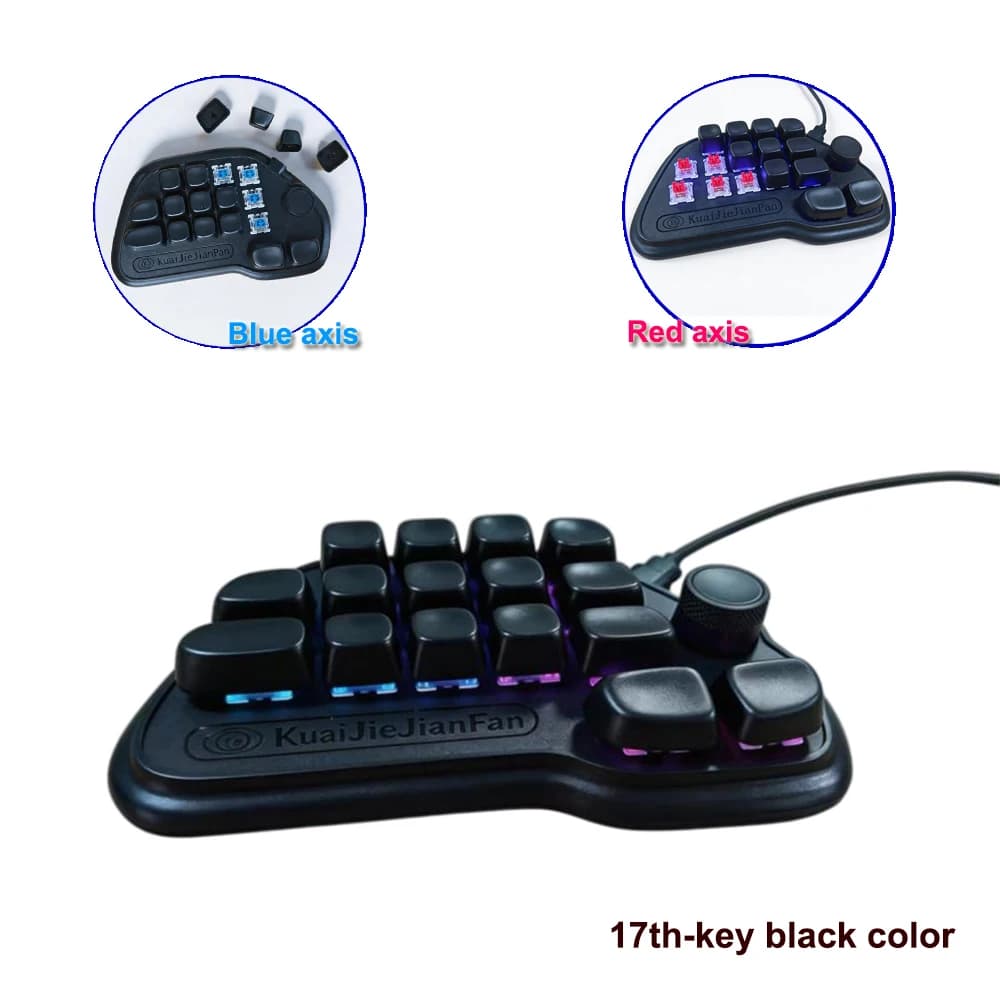 Mini clavier multifonctionnel à 17 touches, avec 6 niveaux d'enregistrement de macros pour une perso