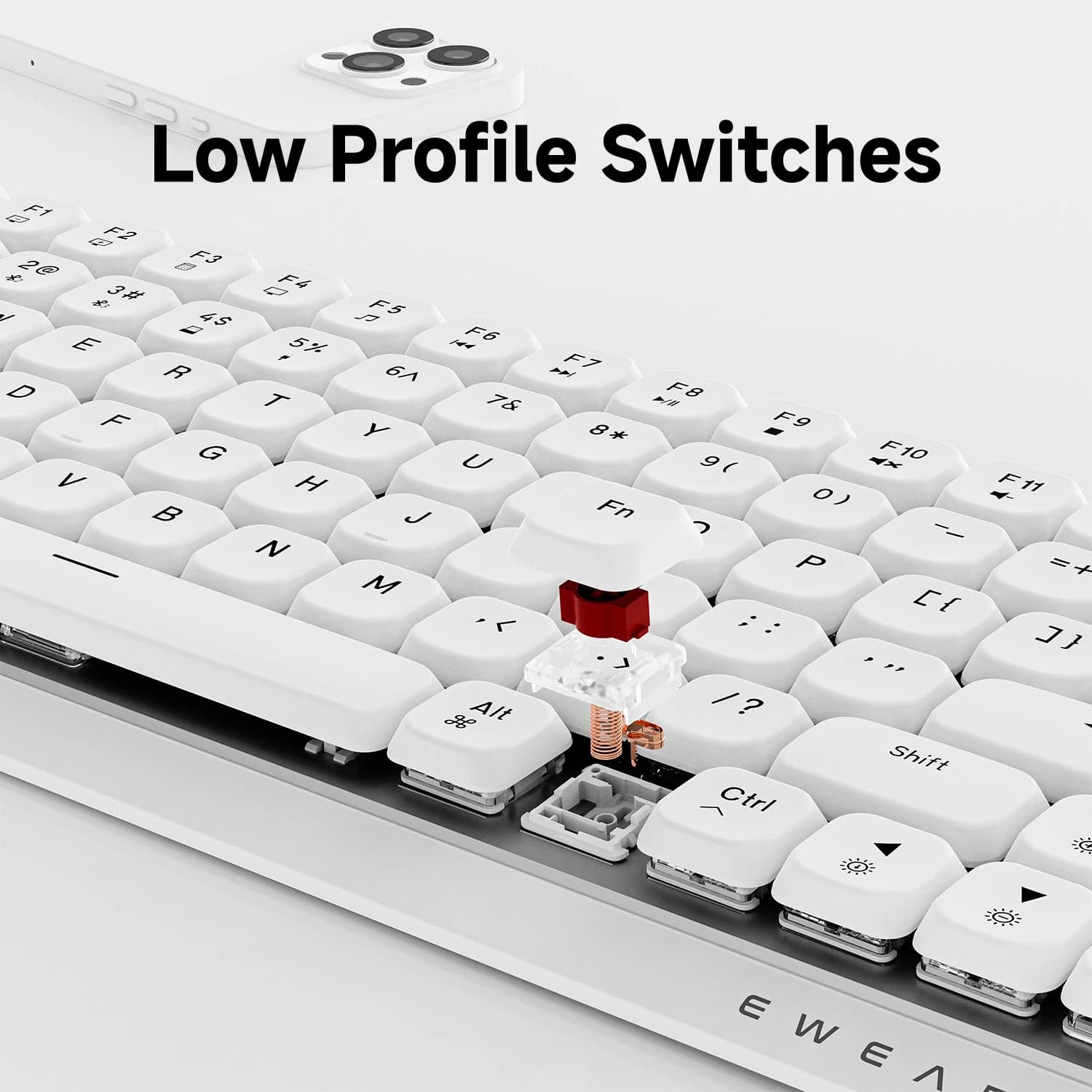 EWEADN Clavier de jeu mécanique tri-mode à profil bas 84 touches, rétroéclairage blanc, ergonomique,