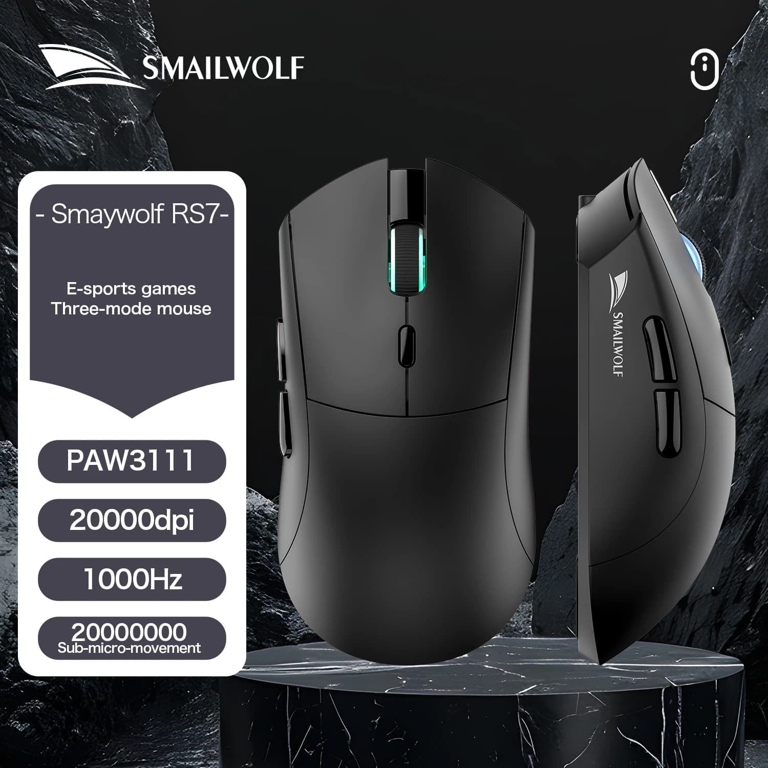 SMAILWOLF RS7 Bluetooth souris de jeu sans fil PAW3311 macro pilote ordinateur portable ordinateur d
