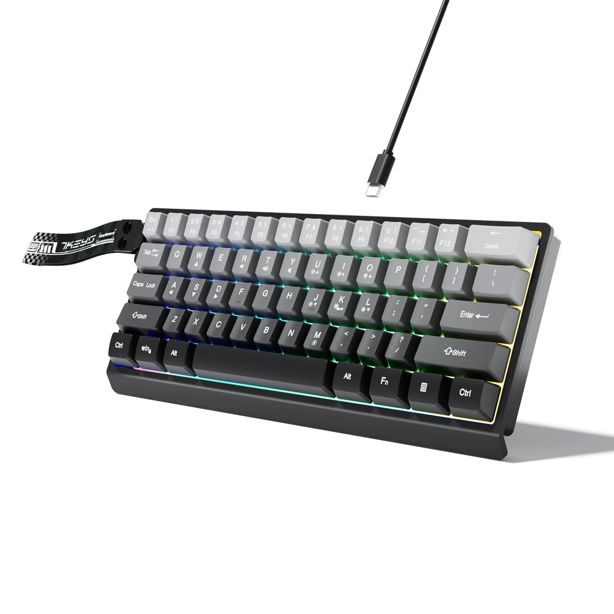 Clavier filaire compact à 60 % avec rétroéclairage RVB et touches de couleur dégradée, adapté aux ta