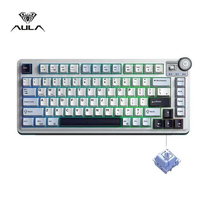 Clavier mécanique de jeu AULA AU75 2.4G/BT/Filaire 81 touches Hot Swappable RGB Clavier E-sport pour