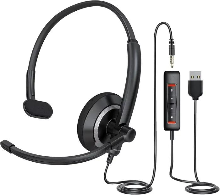 AWATRUE EH05 casque USB filaire avec Microphone antibruit contrôle en ligne léger son amélioré pour