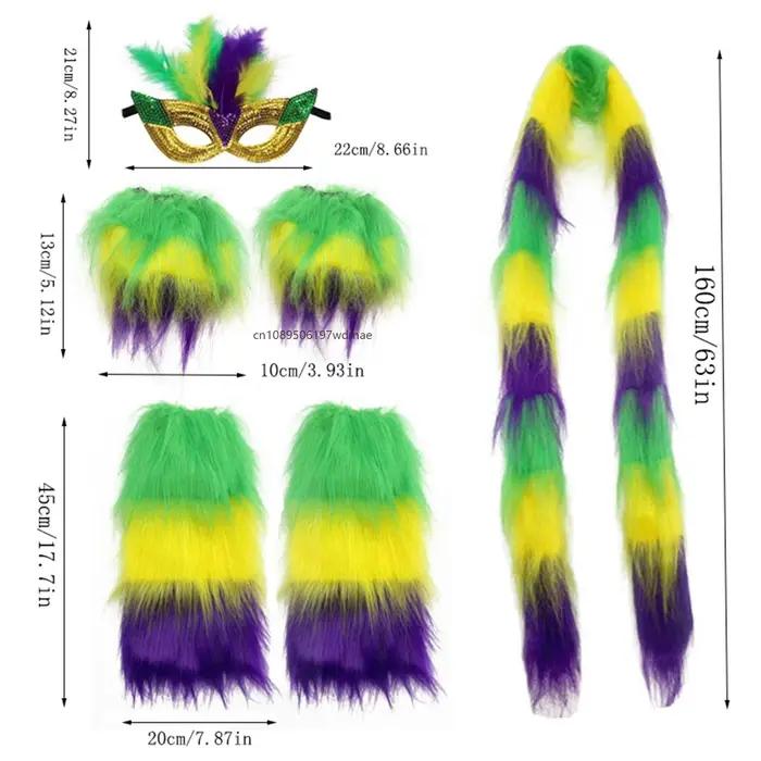 Accessoires de costume de carnaval : cache-visage festif, gants, guêtres et écharpe pour déguisement