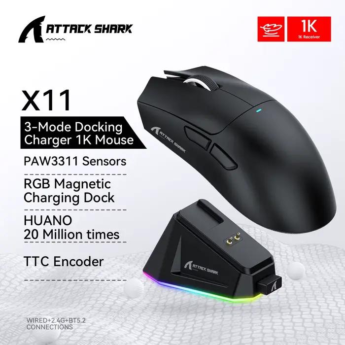 Souris sans fil Attack Shark X11, souris Tri-Mode Bluetooth/2.4G/filaire, souris de jeu avec station