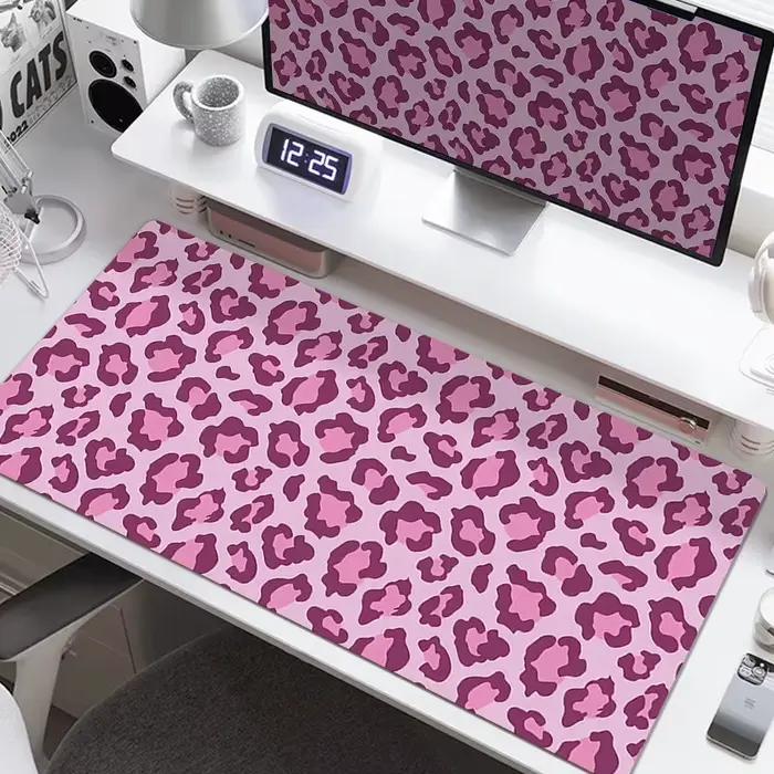 Tapis de souris imprimé léopard rose, impression HD, grande couture, étanche, antidérapant, pour jeu