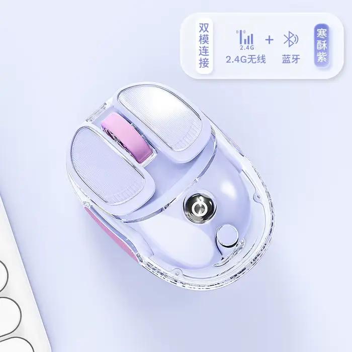 Mini souris sans fil transparente portable, souris ergonomique à double mode avec 5 boutons silencie