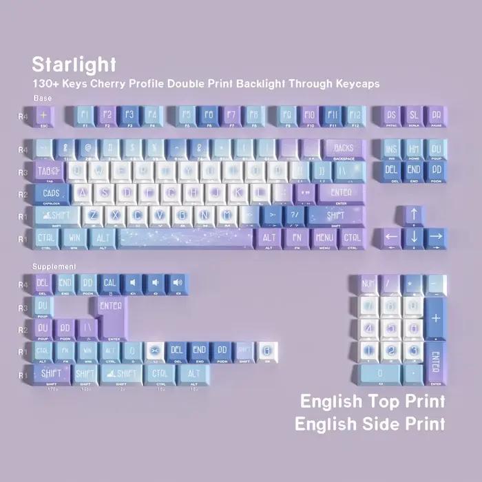 Capuchons de touches de clavier mécaniques, thème Starlight coréen, brillant à travers le côté, prof