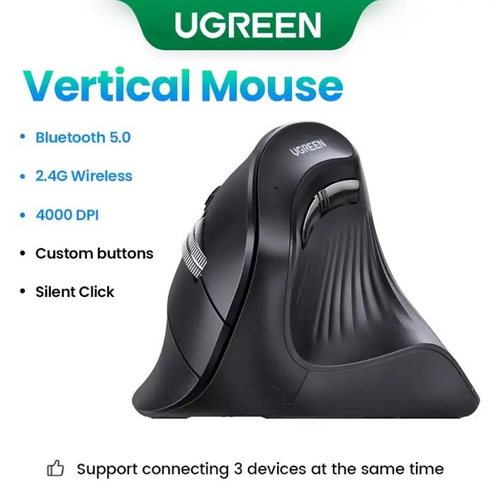 UGREEN-Souris Verticale Sans Fil, Bluetooth Inconnu, 2.4G, Ergonomique, 4000 ug I, 6 lèvent Muets, p