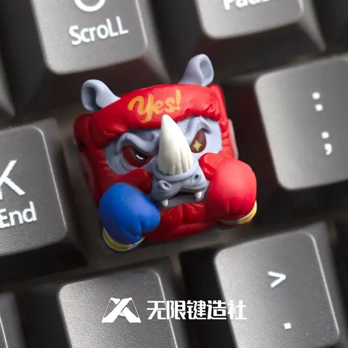 Clavier mécanique Fighting Panda Rhino, touches en résine imprimées en 3D, personnalisées, artisanal