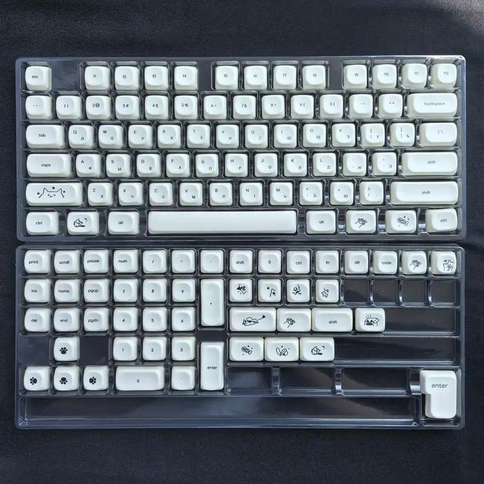 MAIMOOO Keycaps russes Milk White Kitten Azerty Layout Français Personnalisé Clavier Keycaps Mignonn