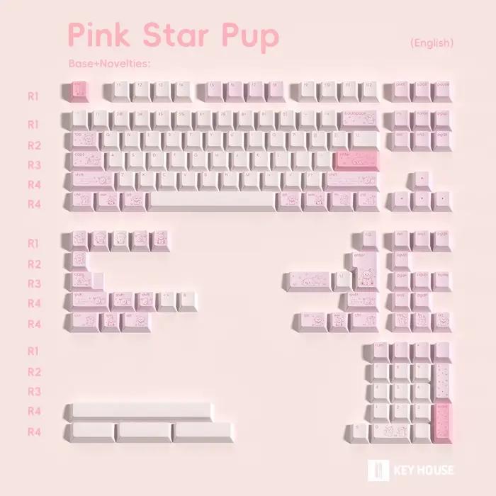 Ensemble de capuchons de touches thème Star Puppy, 143 touches, PBT, personnalisé, mignon, rose, vio