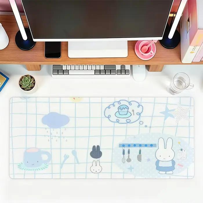 Tapis de souris M-Miffy CUTE bleu gris pour le bureau, les jeux et les claviers, antidérapant, grand