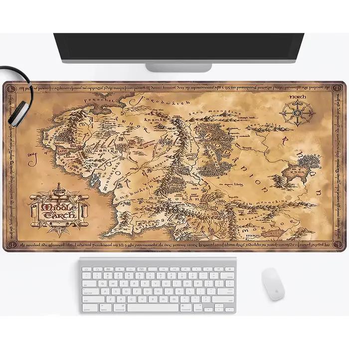 Grand tapis de souris carte de la terre du milieu, 1 pièce, tapis de bureau avec bords cousus, tapis