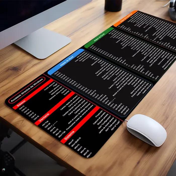 Grand tapis de souris à motif de raccourcis Excel espagnol, pour bureau, clavier d'ordinateur, cadea