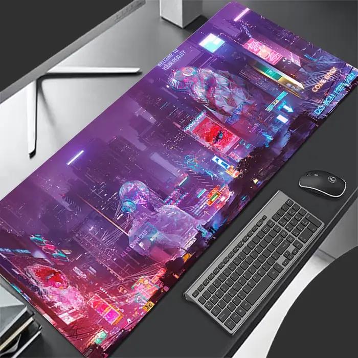 Tapis de souris rétro violet Neon City HD personnalisé, accessoires pour ordinateur portable, souris