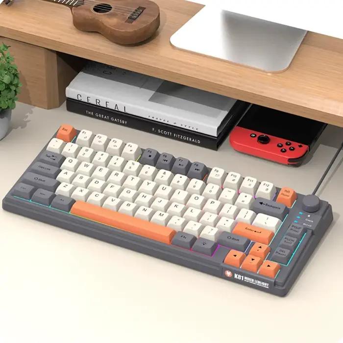 Mini clavier filaire de jeu mécanique mince USB, disposition 81 touches avec 3 capuchons de touches