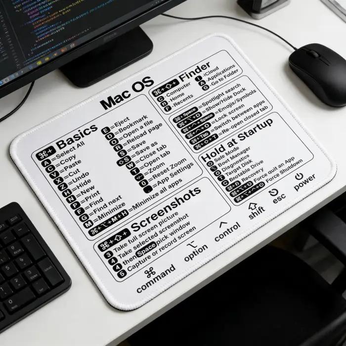Tapis de souris avec raccourcis pour Mac OS, 25x29cm/9.8x11.4 pouces, bord cousu antidérapant, pour
