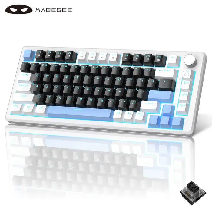 Clavier de jeu mécanique MageGee 75% avec bouton de commande, clavier filaire rétroéclairé bleu Comp