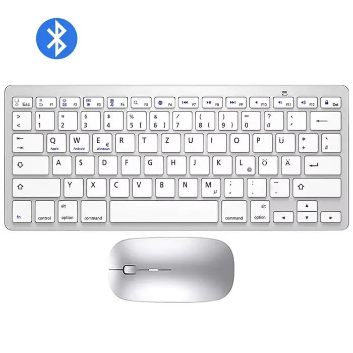 QWERTZ-Clavier et souris Bluetooth sans fil, disposition allemande, ultra mince, muet, Mac, iPad, iO