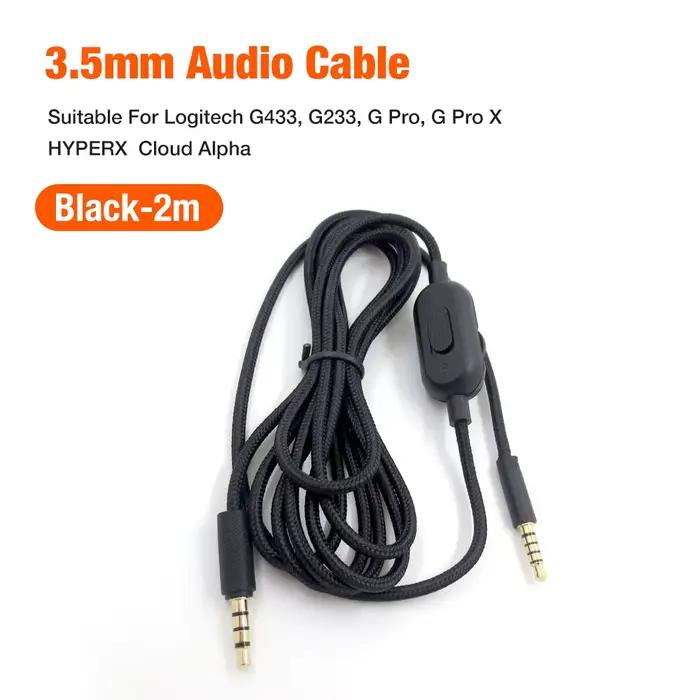 Câble audio pour casque de jeu long de 2 m pour Logitech G Pro X G433 G233 avec contrôle du volume e
