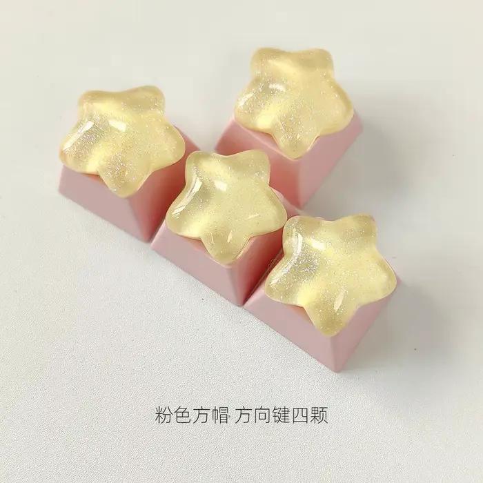 Lot de 4 touches mécaniques transparentes étoile rose scintillante pour clavier, touches directionne
