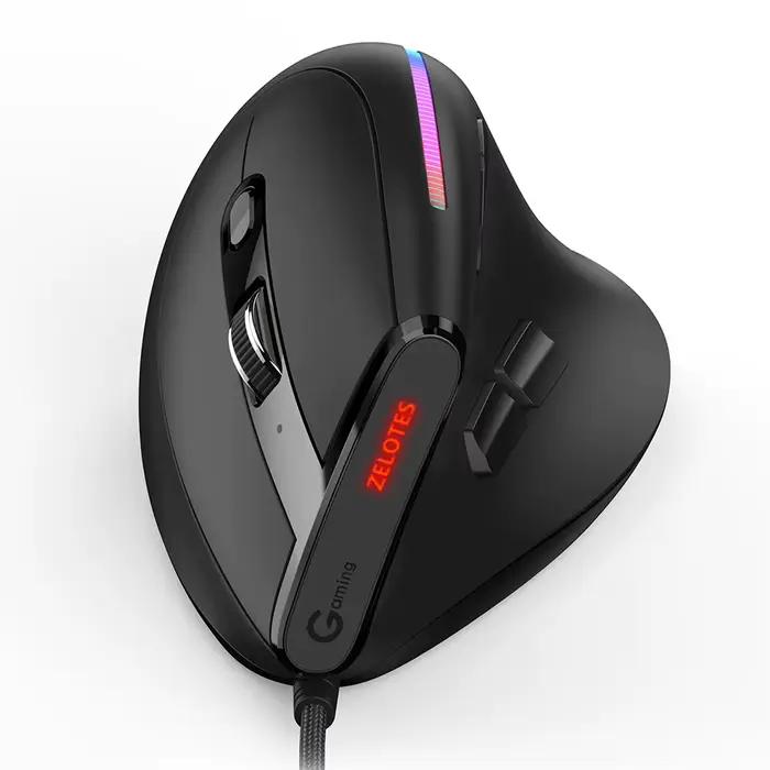 ZELOTES T-50 souris RGB verticale filaire ergonomique 12800 DPI réglable pour ordinateur de jeu sour