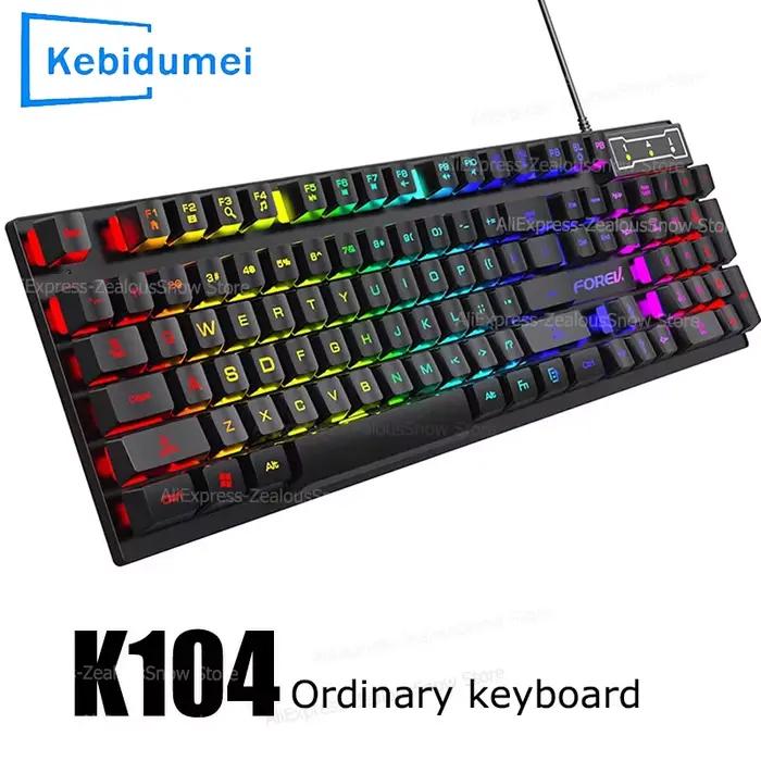 Clavier de jeu filaire à sensation mécanique 104 touches pour ordinateur portable PC, ergonomique, r