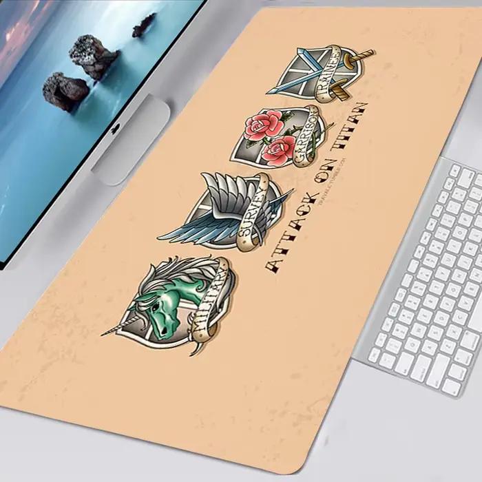 Grand tapis de souris de jeu média Attack on Titan, sous-souris Kawaii, accessoires, clavier, polymè