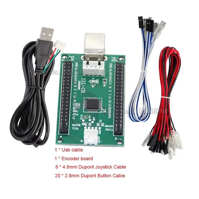 Manette de jeu d'arcade USB 2 joueurs avec câbles de boutons et sticks, encodeur à latence nulle, co