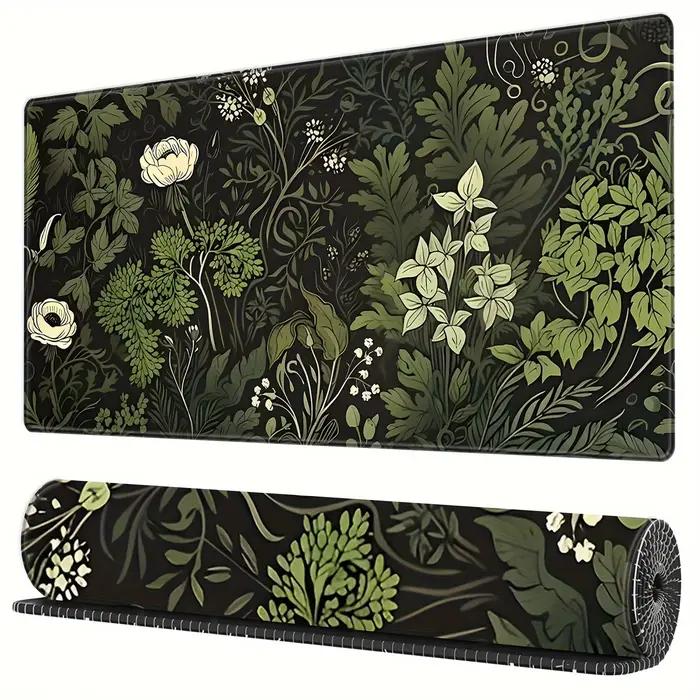 Grand tapis de souris plante florale verte botanique, accessoires de jeu antidérapants, bords cousus