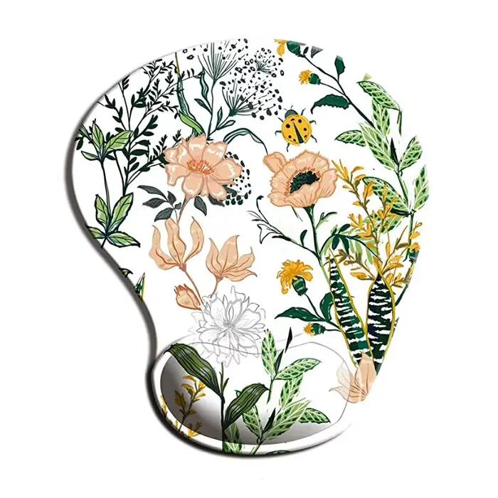 Tapis de souris ergonomique à fleurs avec Support de poignet, joli tapis de souris, Base en caoutcho