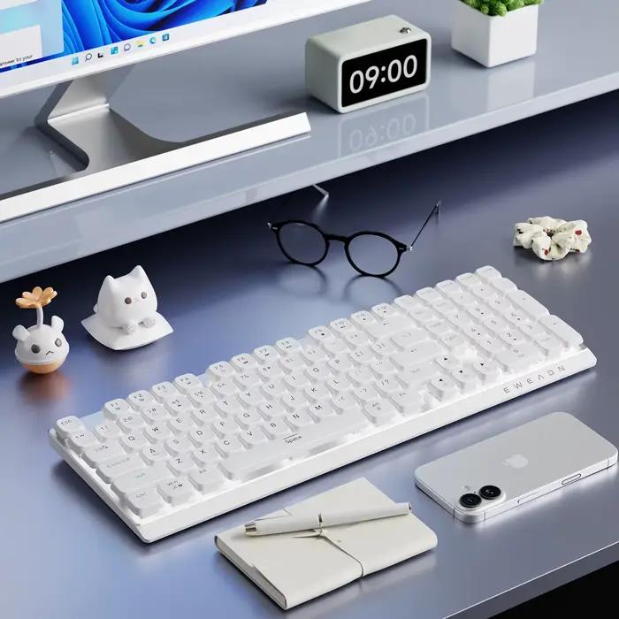 EWEADN Clavier de jeu mécanique sans fil à profil bas, conception supérieure ergonomique mince en al
