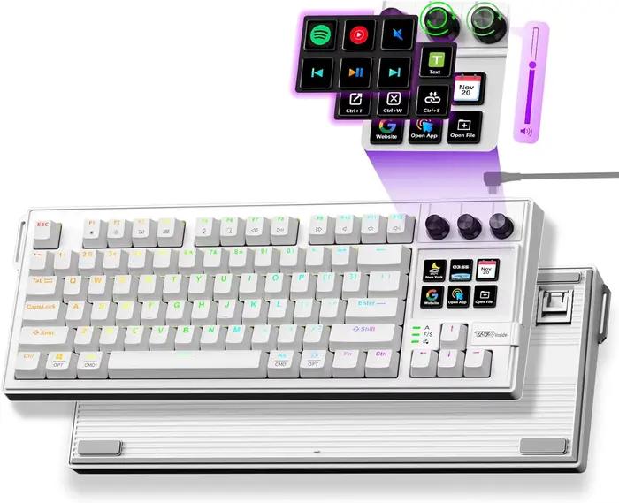 Clavier de jeu mécanique MiraBox K1 Pro avec Stream Deck, 6 touches macro LCD, 80 % RVB, interrupteu