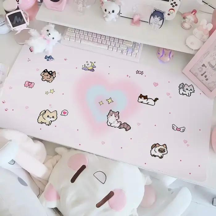 Tapis de souris Kawaii Cartoon, grand tapis de bureau XXL antidérapant en caoutchouc, tapis de clavi