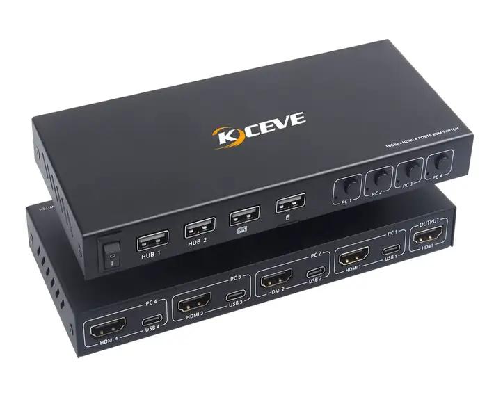 KCEVE commutateur KVM HDMI 4 Ports, commutateur USB HDMI 4 en 1 sortie pour partage de moniteur clav