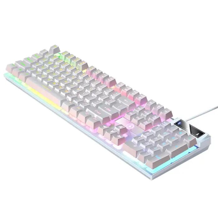 Clavier de jeu USB filaire avec rétro-éclairage, clavier de joueur 104 touches pour ordinateur/ordin