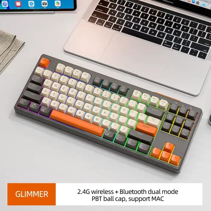 Clavier de jeu sans fil M87, clavier Bluetooth double Mode 87 touches avec lumière arc-en-ciel RGB,