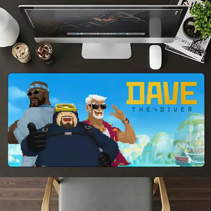 Tapis de souris Game Daves the Diver, grand tapis antidérapant et imperméable, avec bord cousu, pour